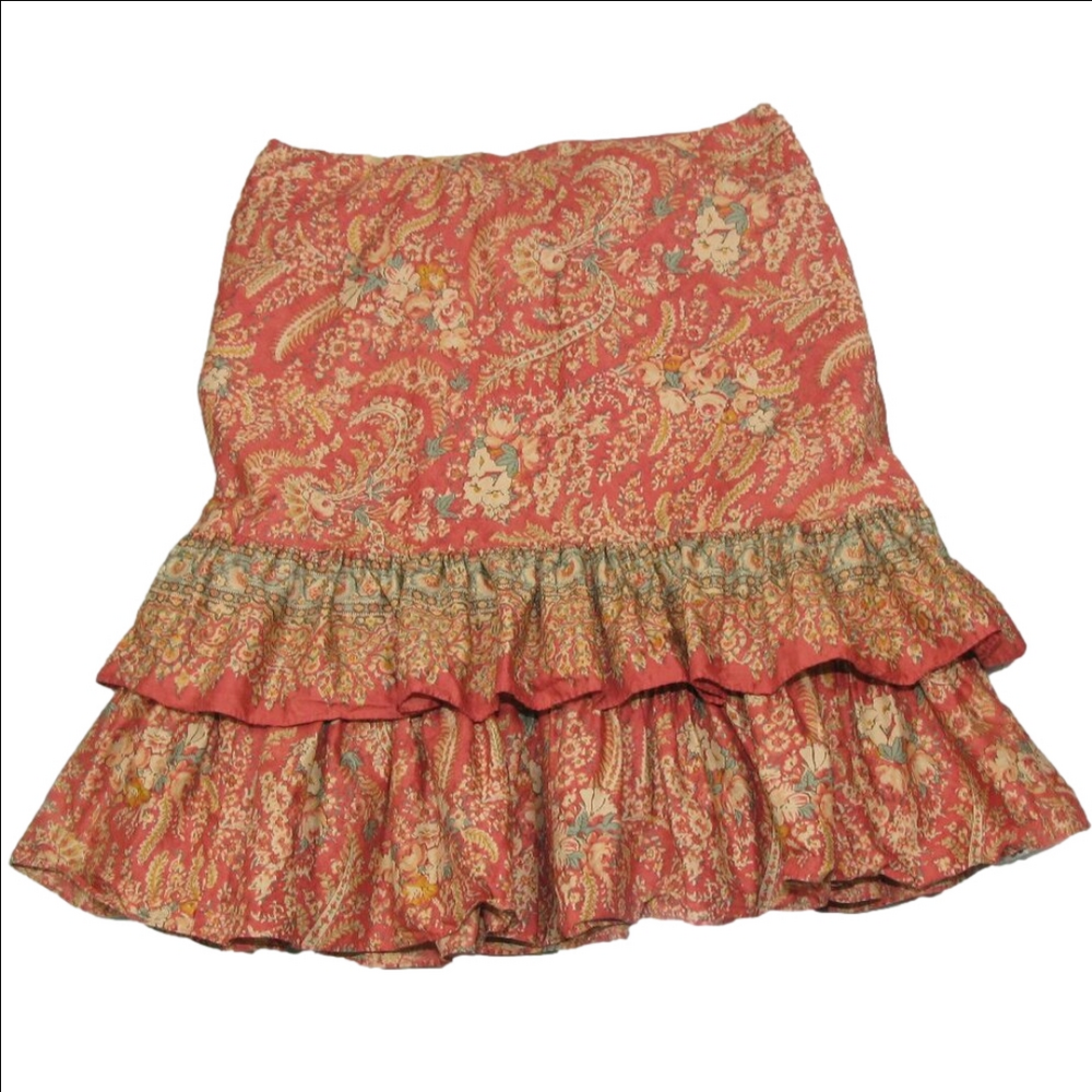 Chaps Cotton Boho Floral Tier Ruffle Pull-On Skirt Size 6